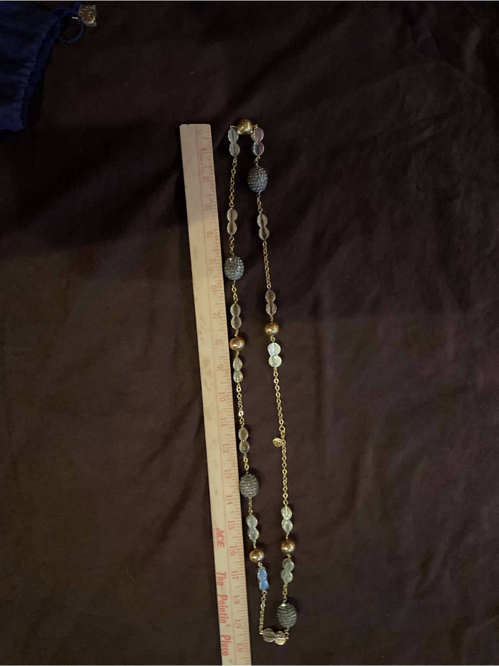 Tory Burch Gold-Tone Long Necklace With Black And Clear Beads